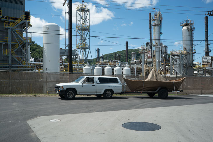 Boat at oil refinery in Warren, Pennsylvania